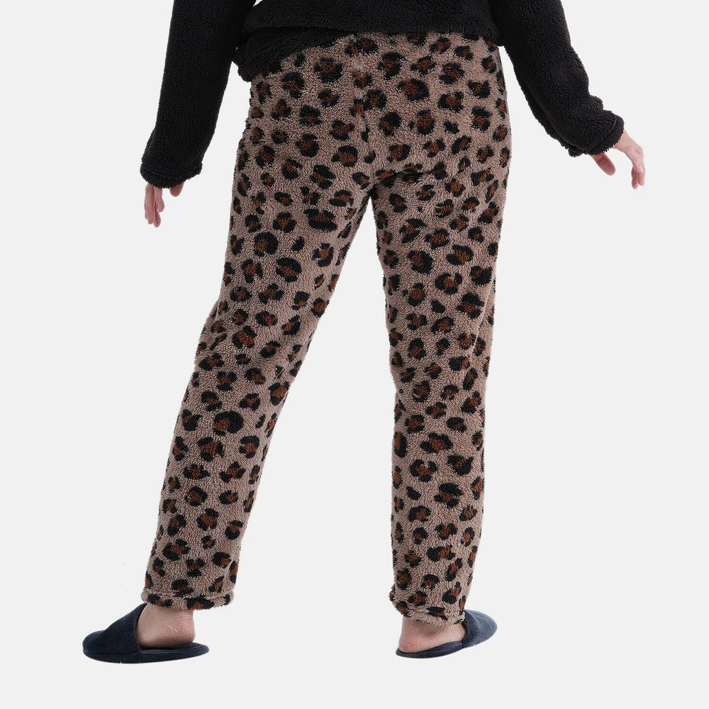 Styled By- Set of 2 - Long Sleeve Top - Leopard Print Pyjama Set (Size - L-XL) - Black - Brown
