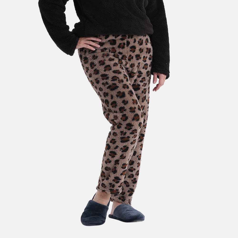 Styled By- Set of 2 - Long Sleeve Top - Leopard Print Pyjama Set (Size - L-XL) - Black - Brown