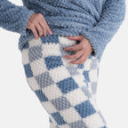 Styled By- Set of 2 - Long Sleeve Top - Checkered Pattern Pyjama Set (Size - S-M) - Blue - White