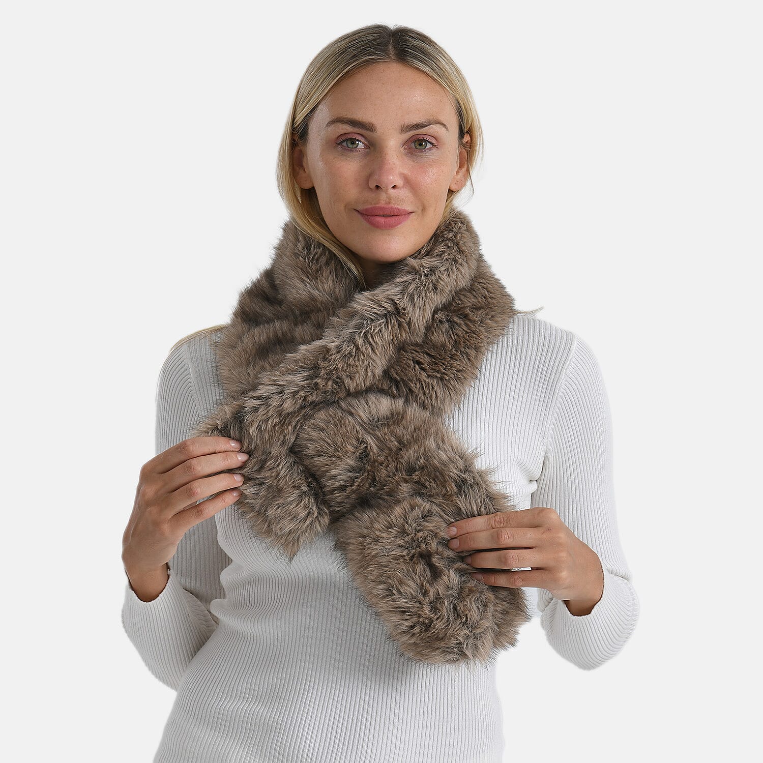 Styled By Faux Fur Scarf (85 x 13 Cm) - Light Brown