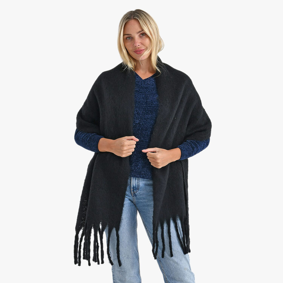 Styled By Soft Scarf with Fringes (180 x 35 Cm) - Black