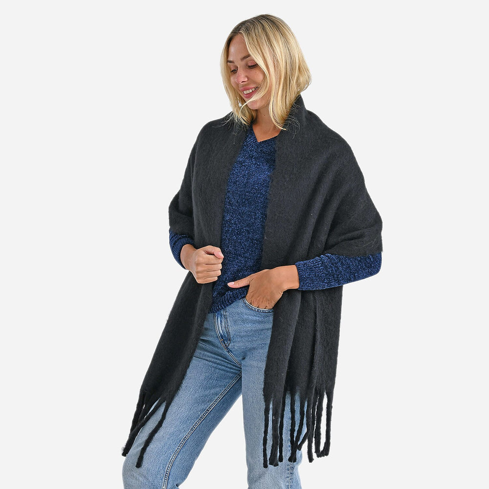 Styled By Soft Scarf with Fringes (180 x 35 Cm) - Black