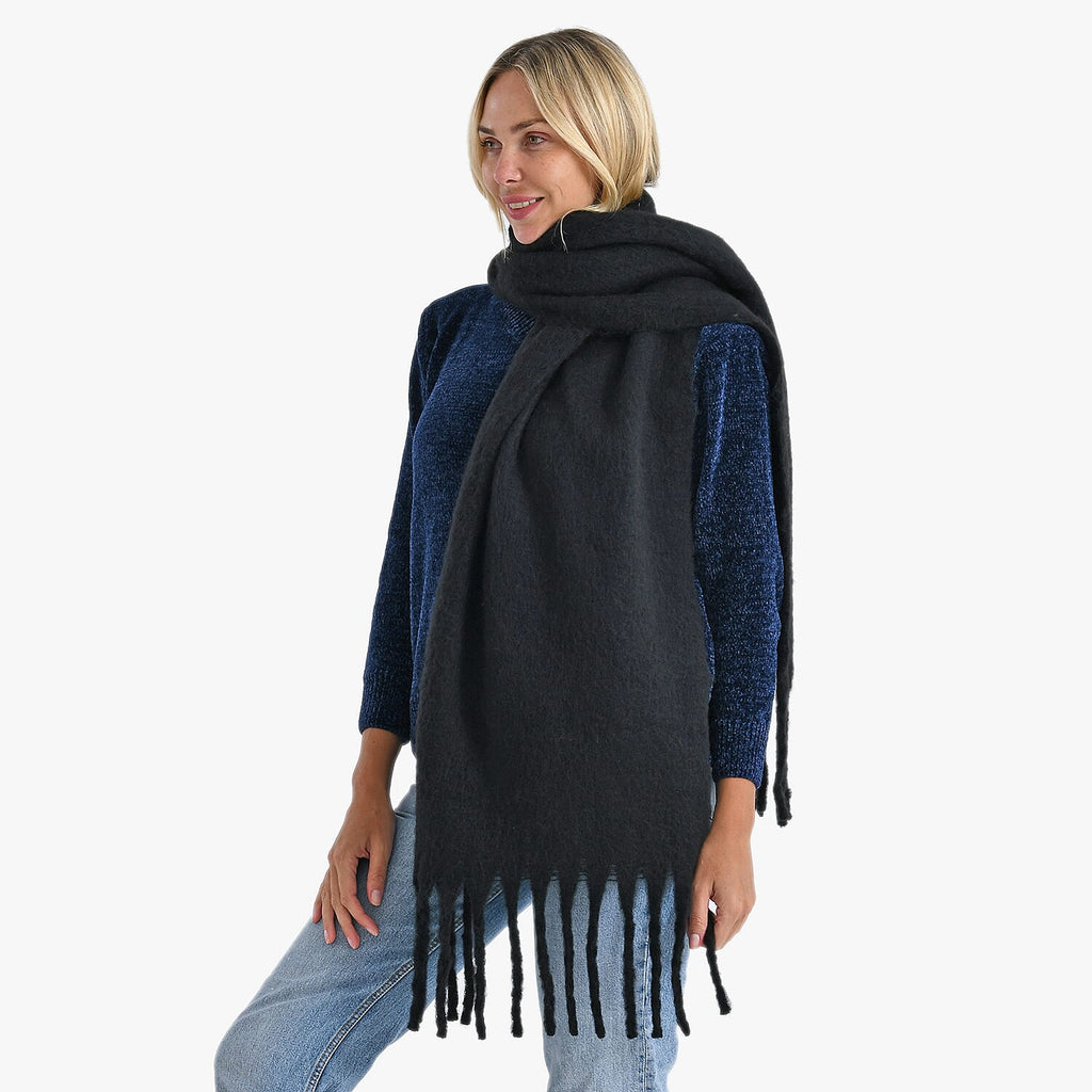 Styled By Soft Scarf with Fringes (180 x 35 Cm) - Black