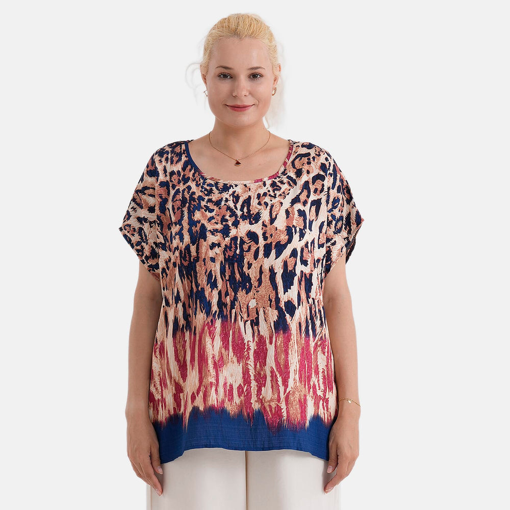 Styled By Leopard Print Round Neck Top (One Size) - Black - Multi