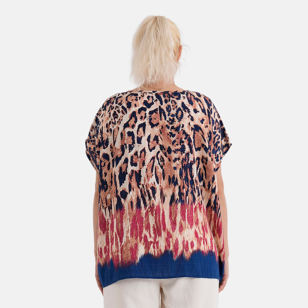 Styled By Leopard Print Round Neck Top (One Size) - Black - Multi
