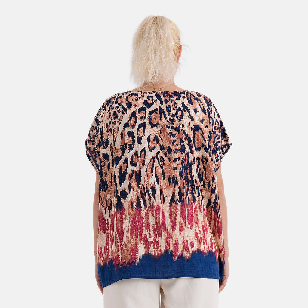 Styled By Leopard Print Round Neck Top (One Size) - Black - Multi