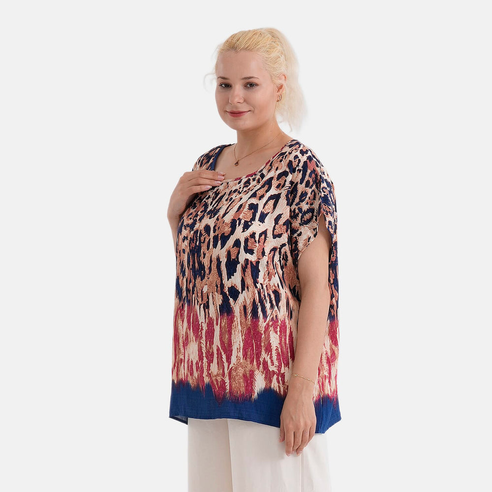 Styled By Leopard Print Round Neck Top (One Size) - Black - Multi