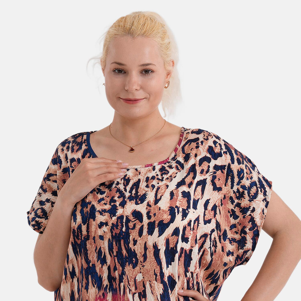 Styled By Leopard Print Round Neck Top (One Size) - Black - Multi