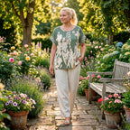 Styled By Abstract Print Round Neck Top (One Size) - Green