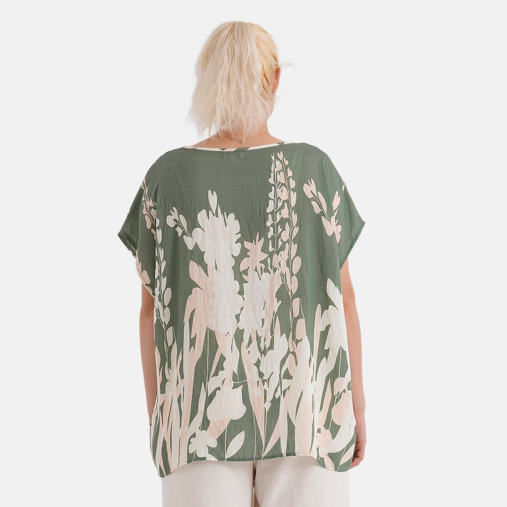 Styled By Abstract Print Round Neck Top (One Size) - Green