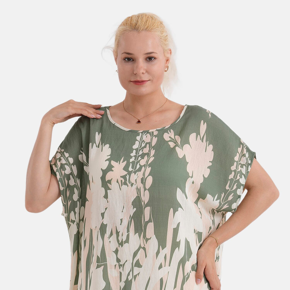 Styled By Abstract Print Round Neck Top (One Size) - Green