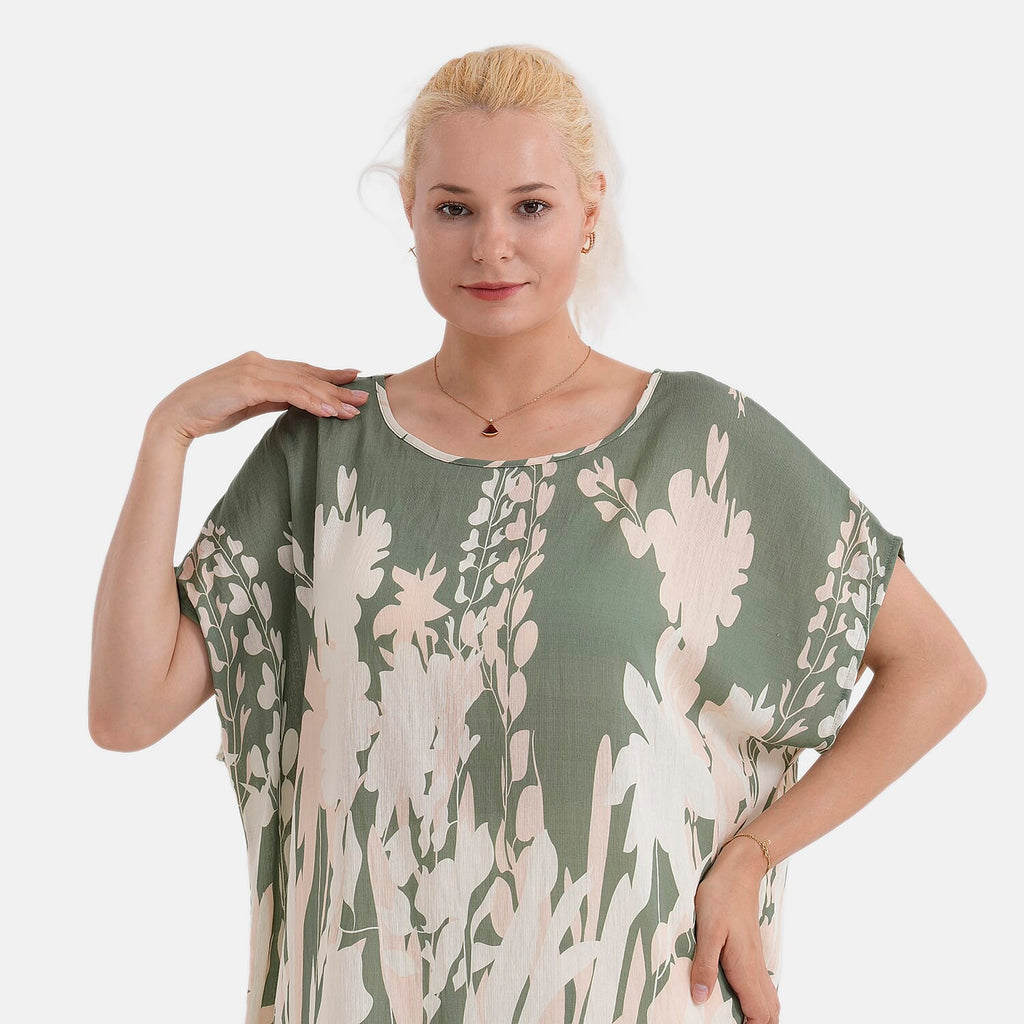 Styled By Abstract Print Round Neck Top (One Size) - Green