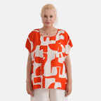 Styled By Abstract Print Round Neck Top (One Size) - Red