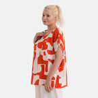 Styled By Abstract Print Round Neck Top (One Size) - Red