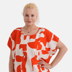 Styled By Abstract Print Round Neck Top (One Size) - Red