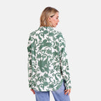 Style By Abstract Floral Print Long Sleeve Shirt (Size - S-M) - Green - White