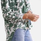 Style By Abstract Floral Print Long Sleeve Shirt (Size - S-M) - Green - White