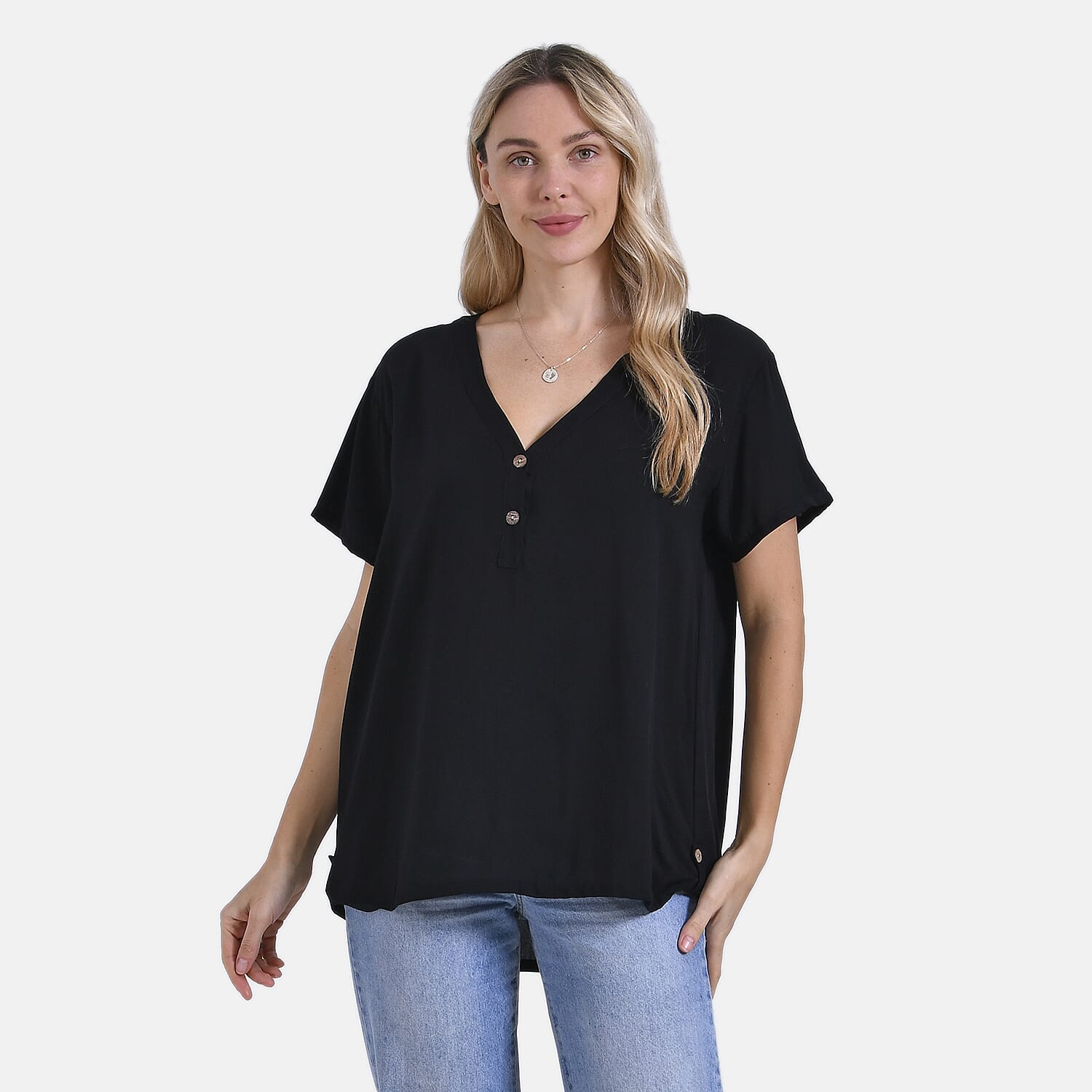 Styled By Solid Blouse (Size 74x1 cm) - Black & Black