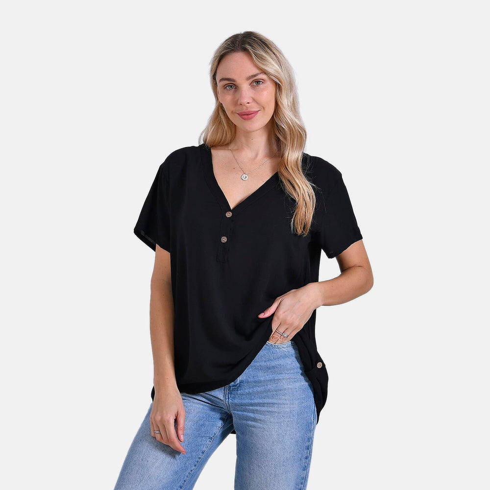 Styled By Solid Blouse (Size 74x1 cm) - Black & Black