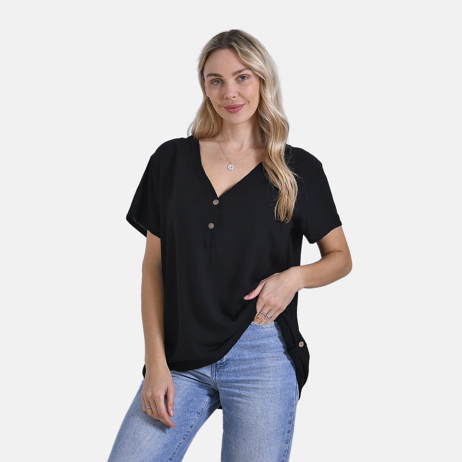 Styled By Solid Blouse (Size 74x1 cm) - Black & Black