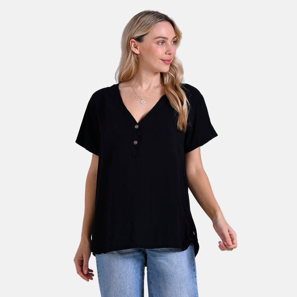 Styled By Solid Blouse (Size 74x1 cm) - Black & Black