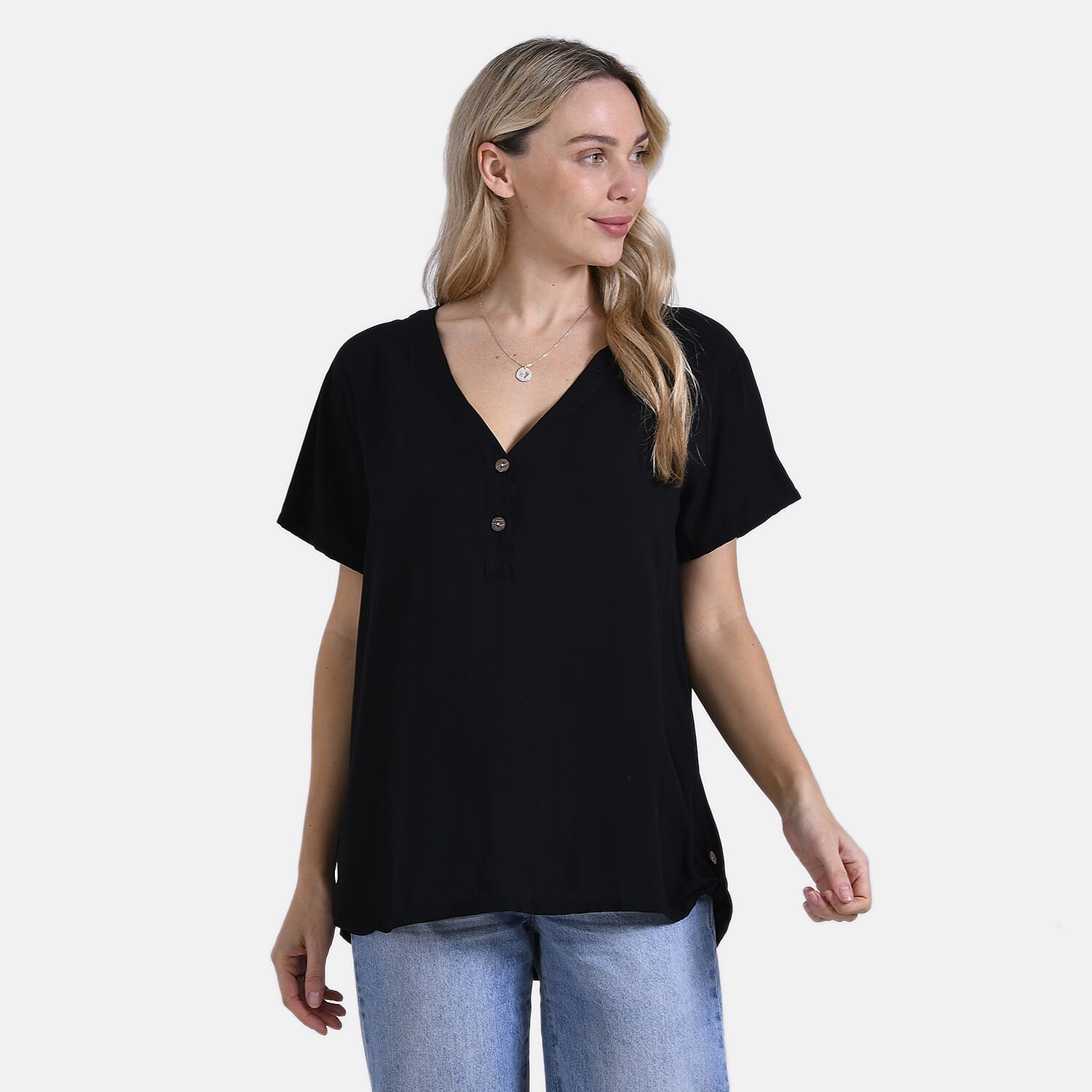 Styled By Solid Blouse (Size 74x1 cm) - Black & Black