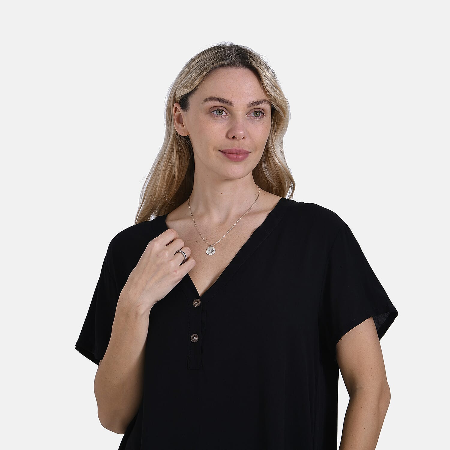 Styled By Solid Blouse (Size 74x1 cm) - Black & Black