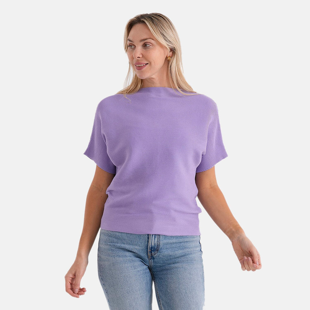 Styledby One-Size Casual Short Sleeve Jumper - Purple