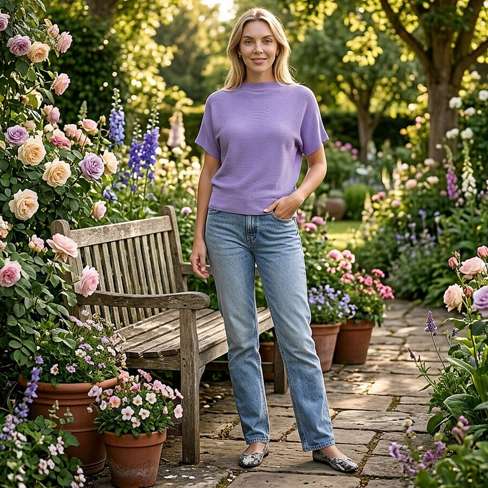 Styledby One-Size Casual Short Sleeve Jumper - Purple