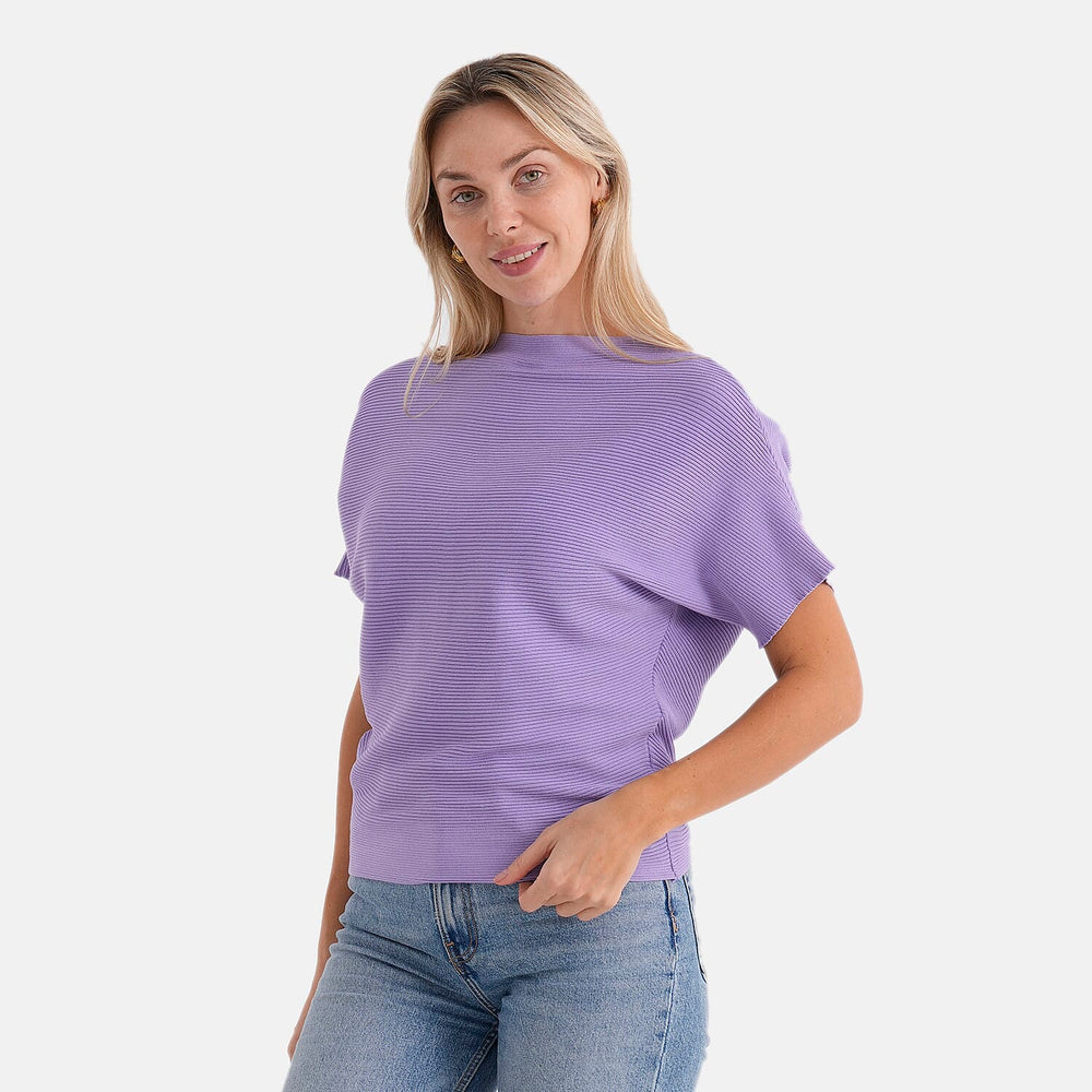 Styledby One-Size Casual Short Sleeve Jumper - Purple