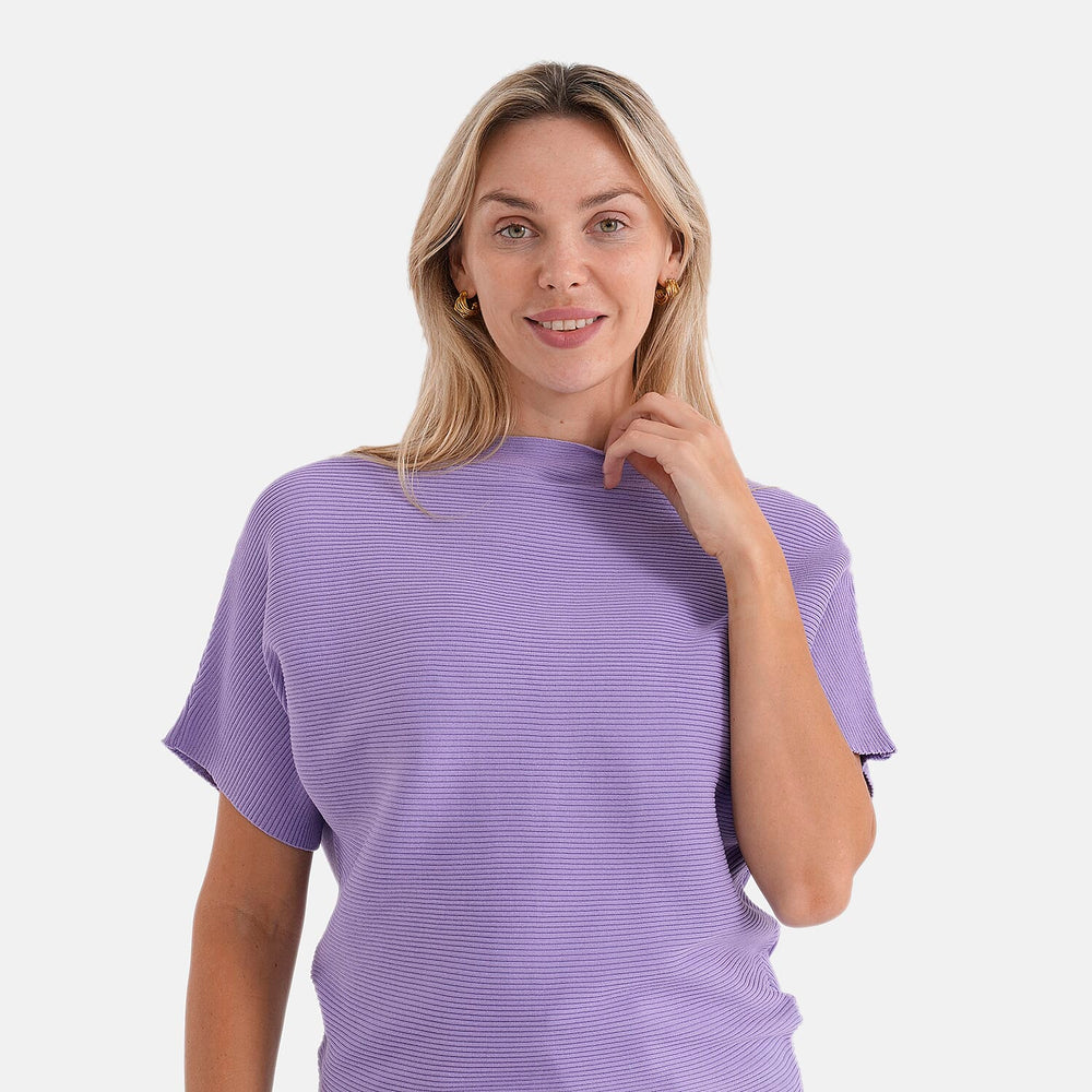 Styledby One-Size Casual Short Sleeve Jumper - Purple