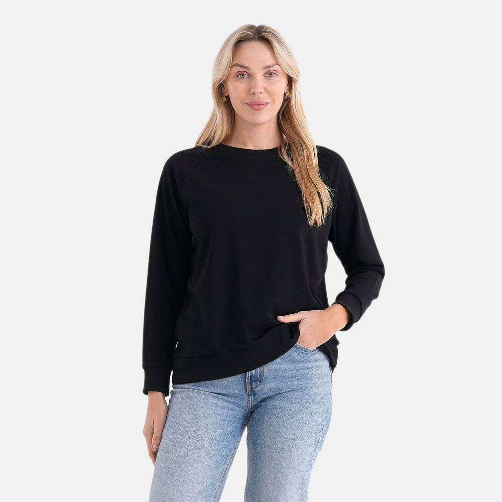 Styled By Casual Round-Neck Solid Color Long-Sleeve Top (Size S) - Black