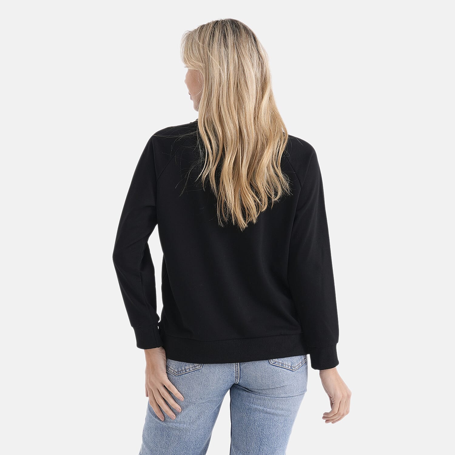 Styled By Casual Round-Neck Solid Color Long-Sleeve Top (Size S) - Black