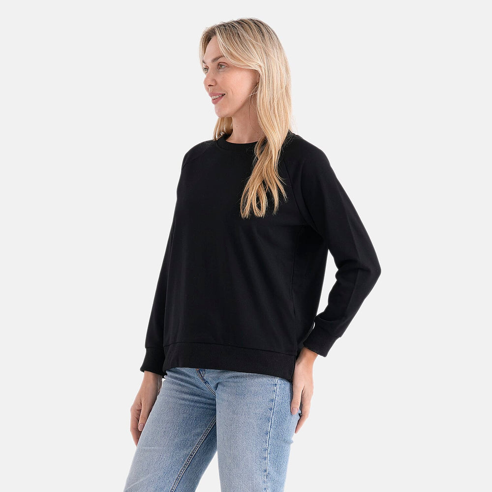 Styled By Casual Round-Neck Solid Color Long-Sleeve Top (Size S) - Black