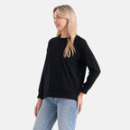 Styled By Casual Round-Neck Solid Color Long-Sleeve Top (Size S) - Black
