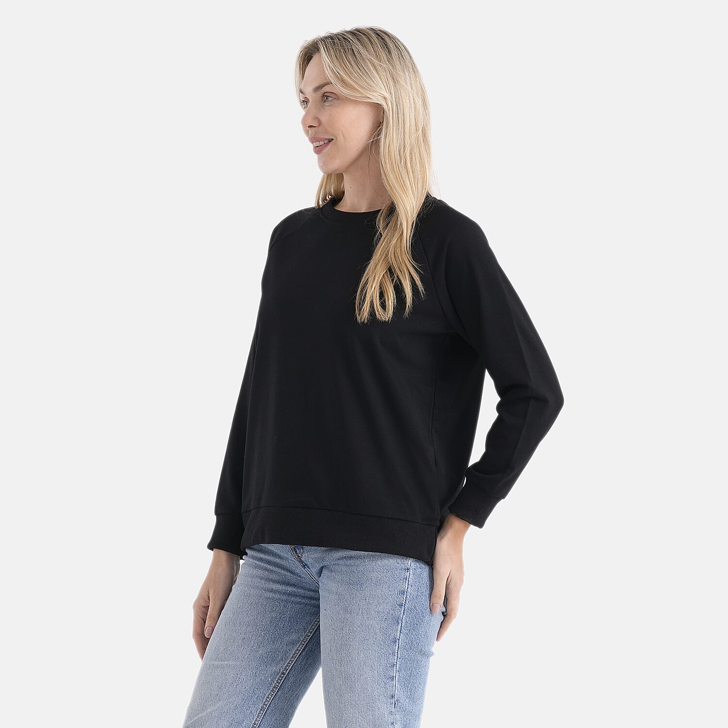 Styled By Casual Round-Neck Solid Color Long-Sleeve Top (Size S) - Black