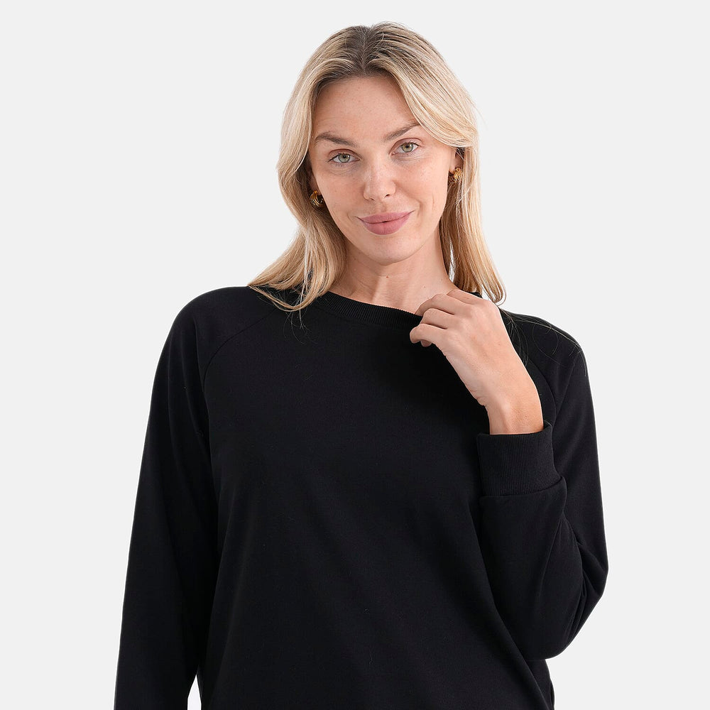 Styled By Casual Round-Neck Solid Color Long-Sleeve Top (Size S) - Black