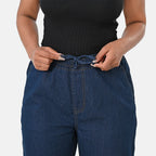 Styledby 100% Cotton Wide-Leg Denim Pants With Drawstring Waist (Size - XL) - Dark Blue
