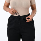 Styledby 100% Cotton Wide-Leg Denim Pants With Drawstring Waist (Size - XXL) - Black