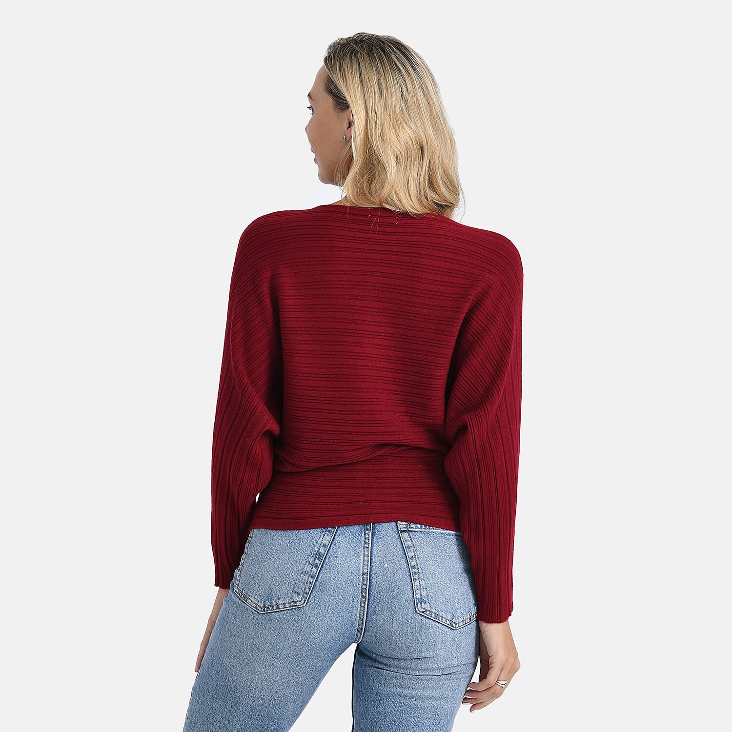 Styled by Boat Neck Batwing Jumper (One Size) - Red