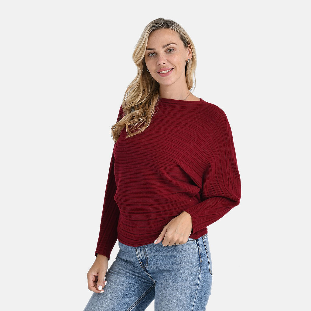 Styled by Boat Neck Batwing Jumper (One Size) - Red