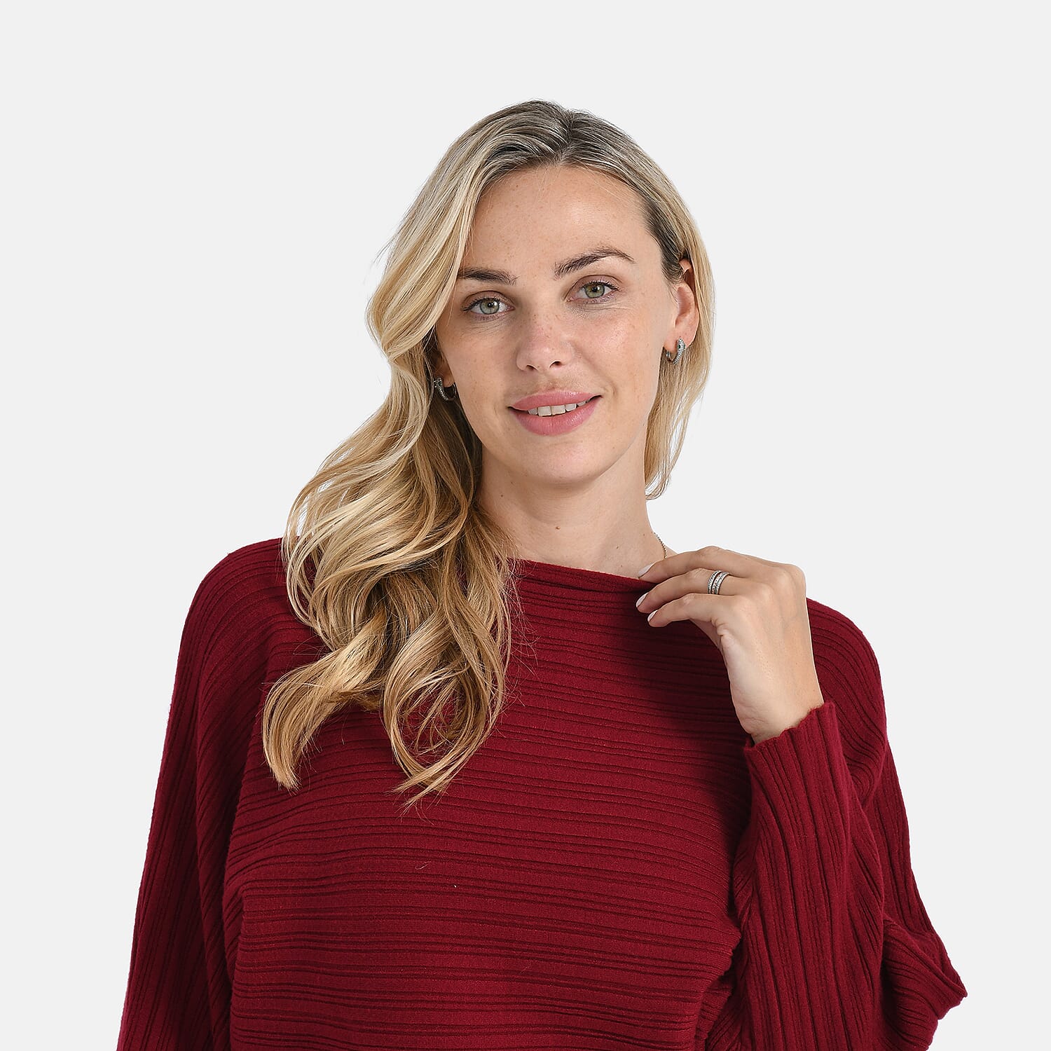 Styled by Boat Neck Batwing Jumper (One Size) - Red