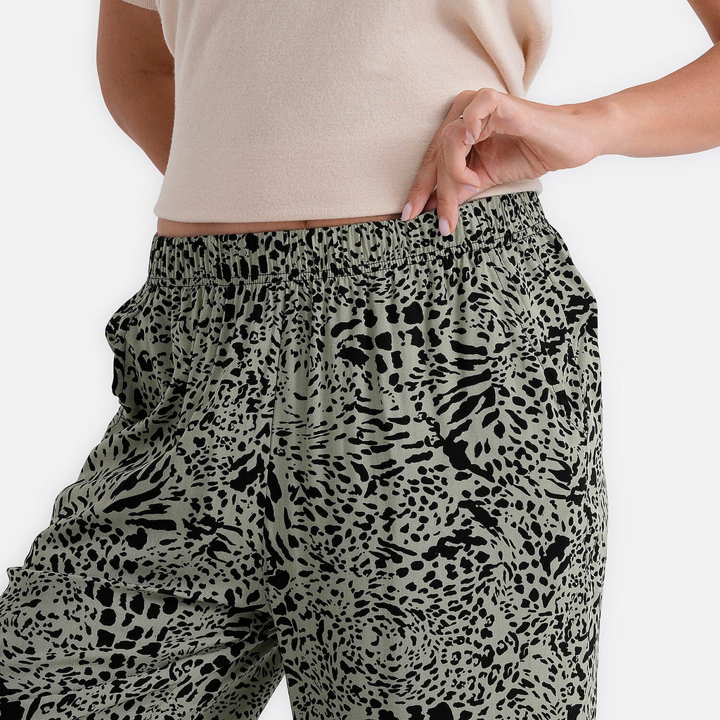- Maisi Set Of 2 Printed And Solid Color Wide-Leg Trousers (Size L) - Basil Green - Black