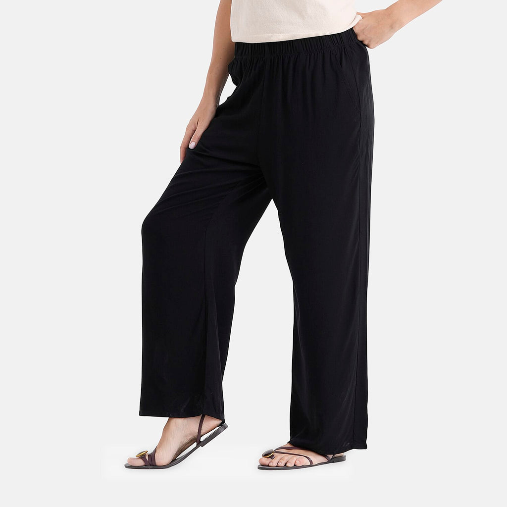 - Maisi Set Of 2 Printed And Solid Color Wide-Leg Trousers (Size L) - Basil Green - Black