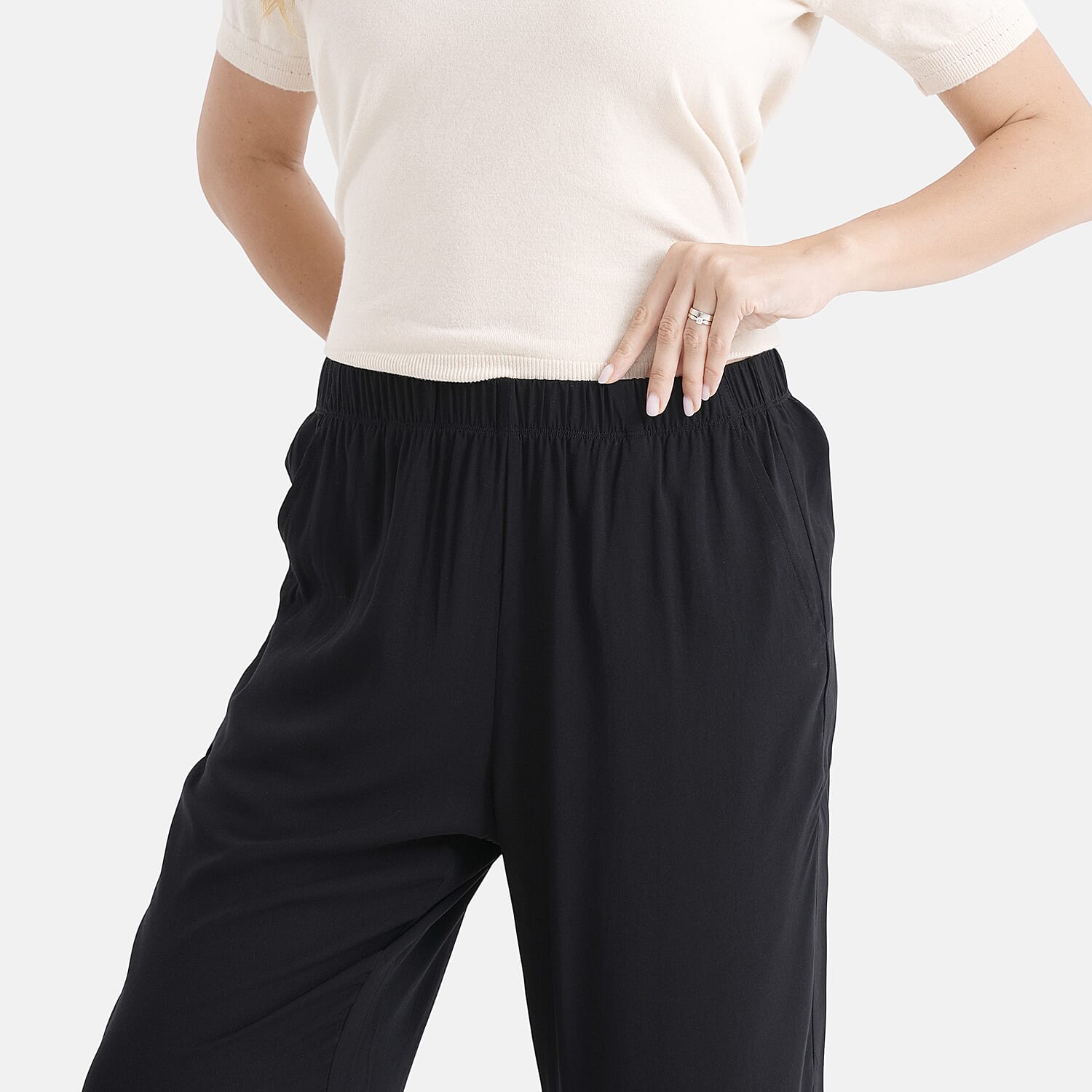 - Maisi Set Of 2 Printed And Solid Color Wide-Leg Trousers (Size L) - Basil Green - Black