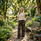 - Maisi Set Of 2 Printed And Solid Color Wide-Leg Trousers (Size M) - Black - Brown