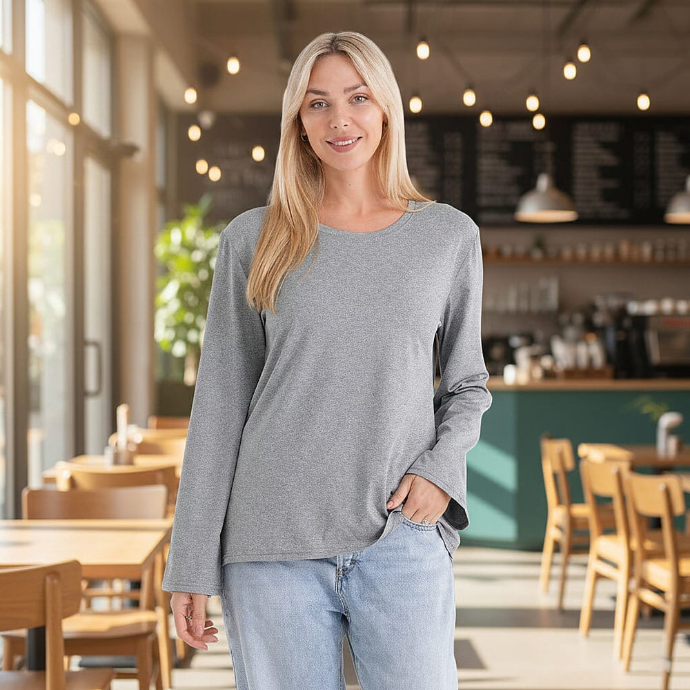 Styledby Set Of 2 Long-Sleeve Roundneck Supersoft Casual Tops (Size 12 To 14) - Grey - Black