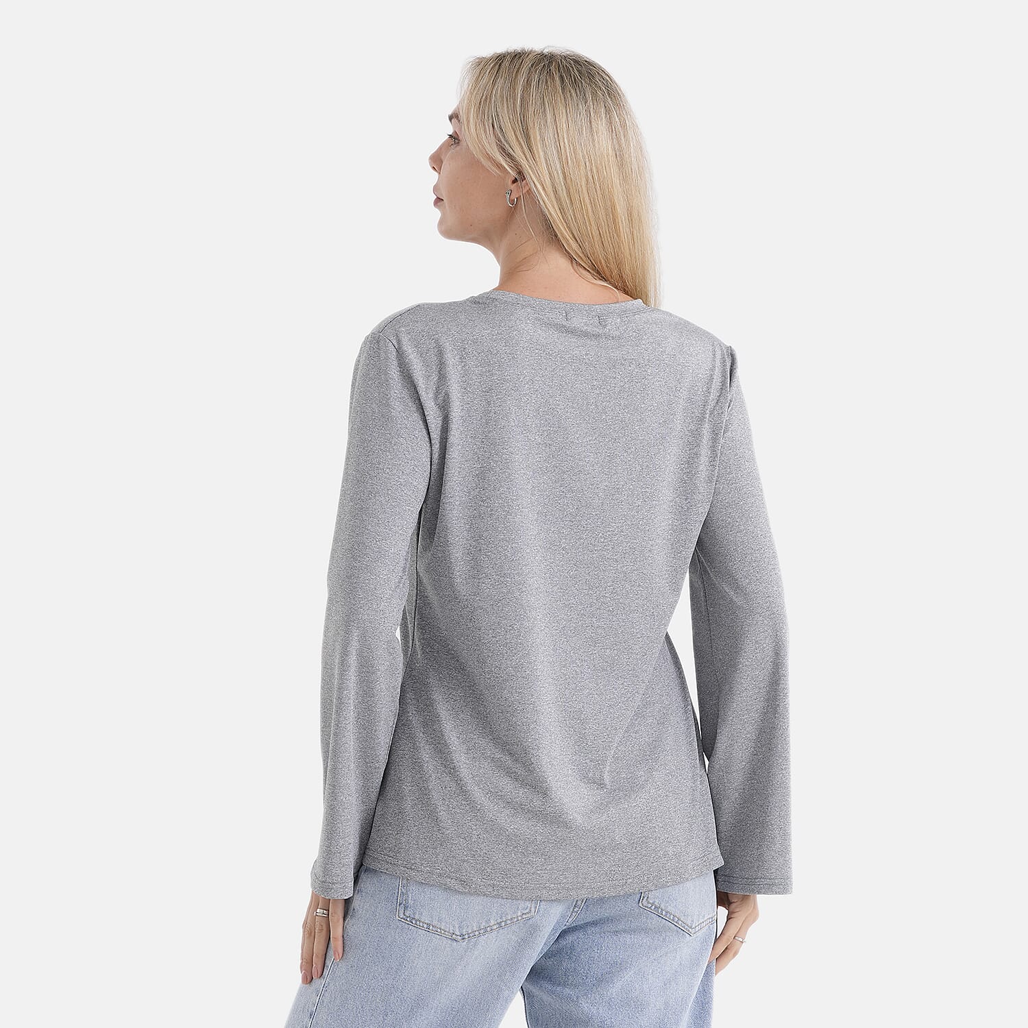 Styledby Set Of 2 Long-Sleeve Roundneck Supersoft Casual Tops (Size 12 To 14) - Grey - Black
