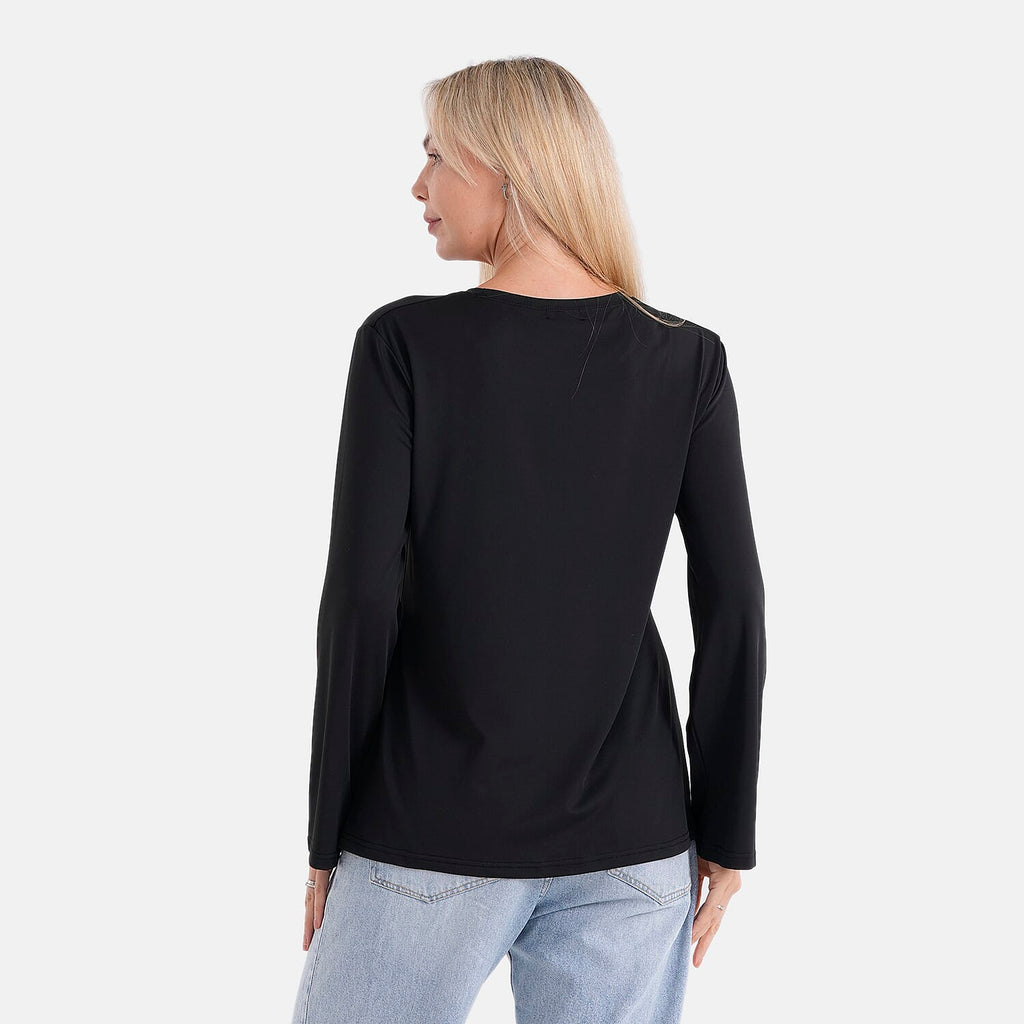Styledby Set Of 2 Long-Sleeve Roundneck Supersoft Casual Tops (Size 12 To 14) - Grey - Black