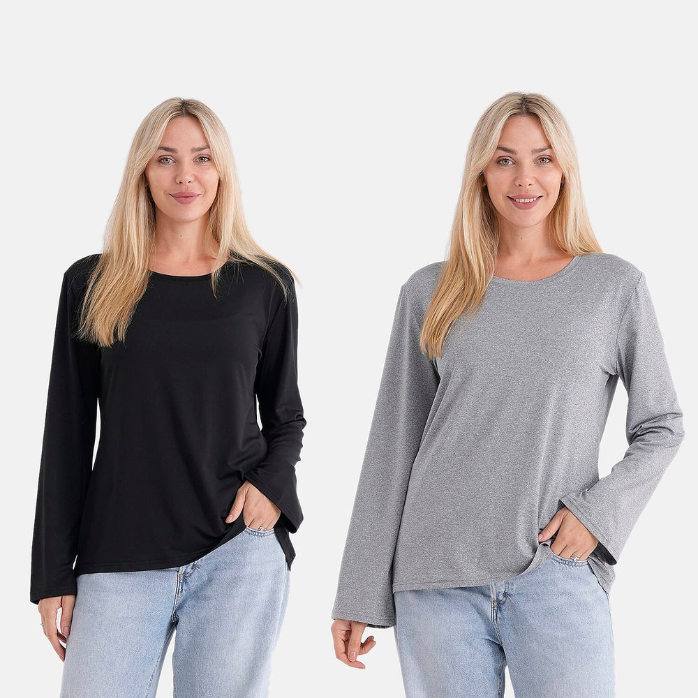 Styledby Set Of 2 Long-Sleeve Roundneck Supersoft Casual Tops (Size 8 To 10) - Grey - Black